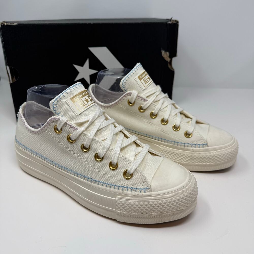 Converse Chuck Taylor All-Star Stitch Lift Ox Sneakers Lug sole Womens 7 Cream - Picture 5 of 13